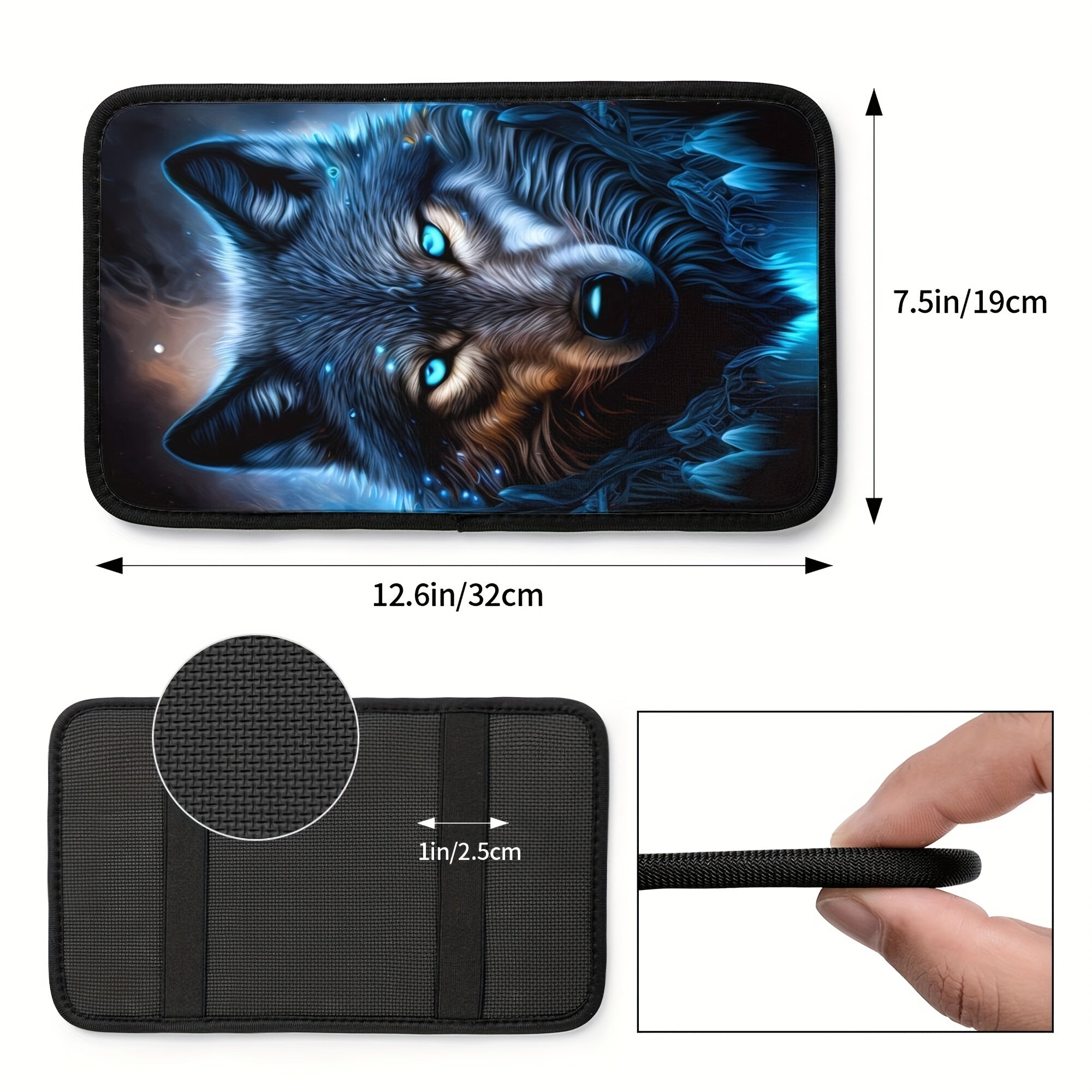 Автомобильные аксессуары для интерьера, чехол на центральную консоль с узором синий волк, коврик на подлокотник