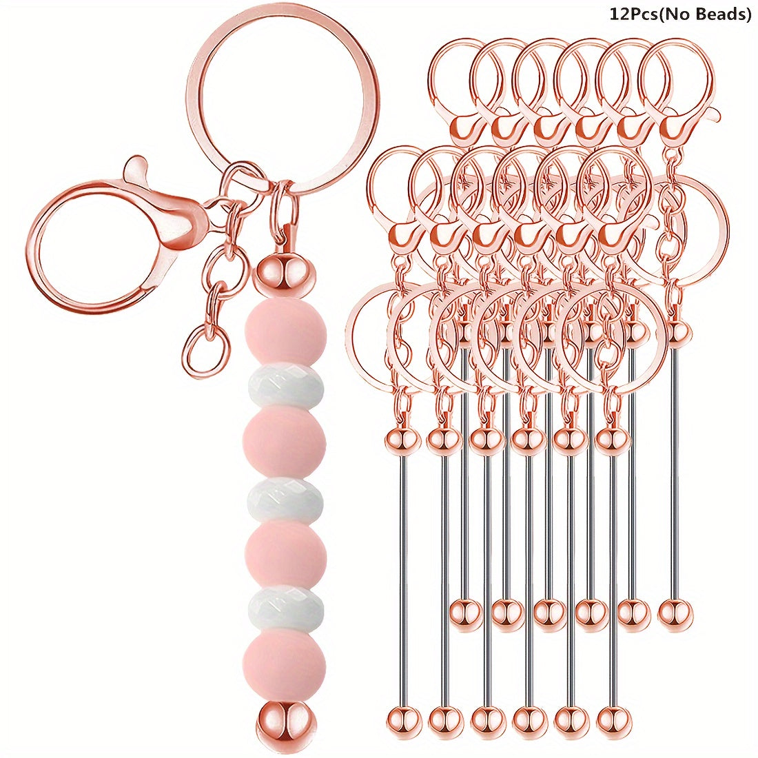 Set of 12 Gold Bead Keychain Pendants for DIY Crafts and Gifts