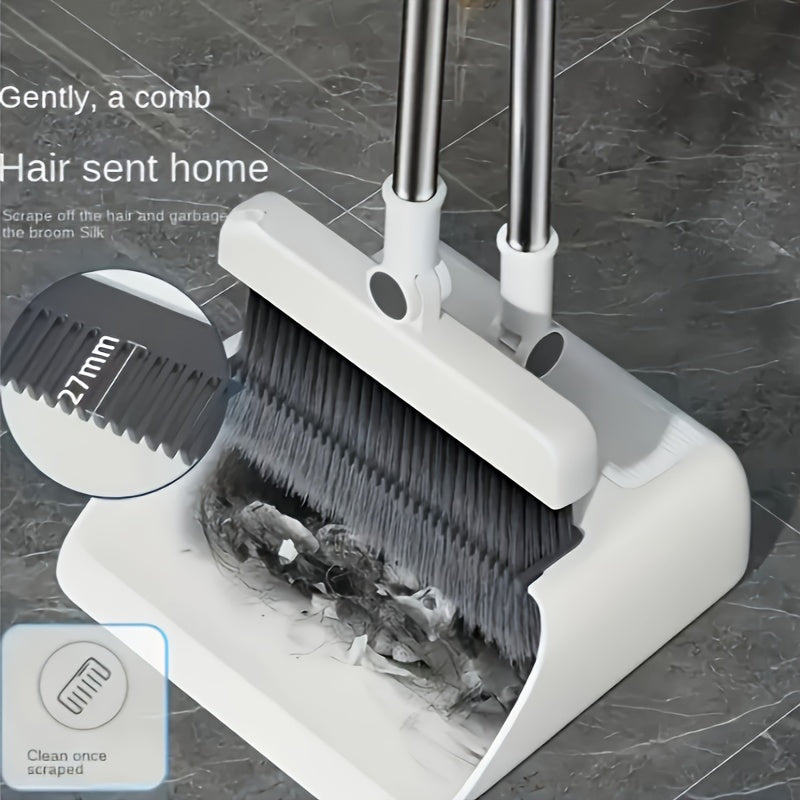 3-in-1 Foldable Broom and Dustpan Set with Unflagged Bristle Sweep Brush for Multi-Surface Cleaning