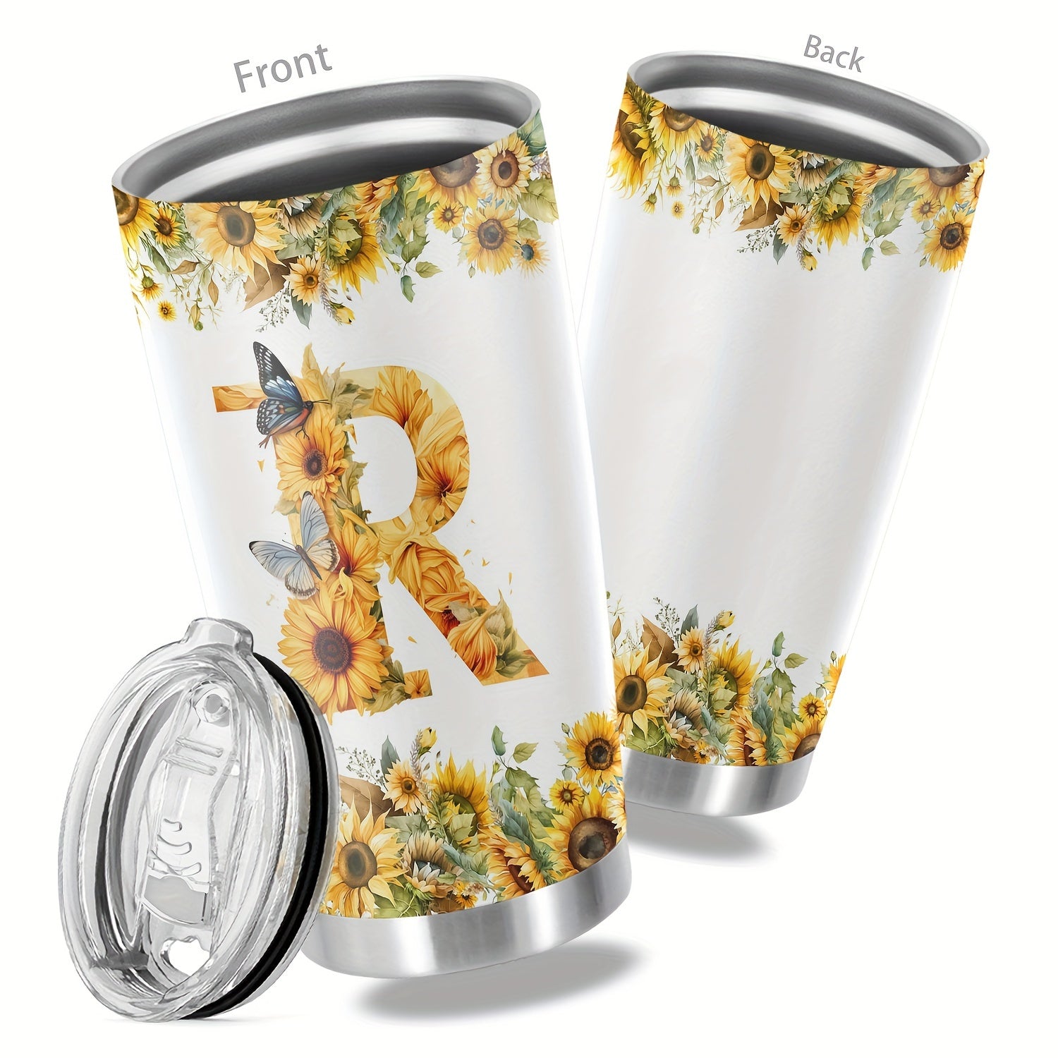 20oz Floral Initials Double-Walled Travel Mug for Women