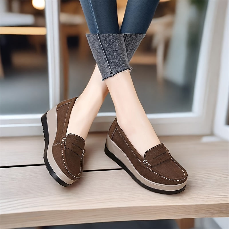 Women's Wedge Loafers Casual Slip-On Platform Shoes Comfortable