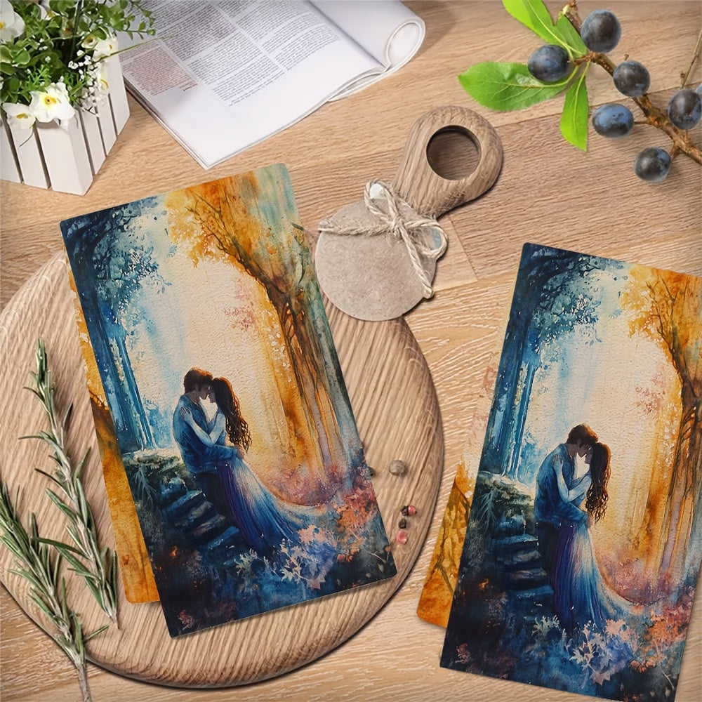 Coastal Kitchen Towels Set 2, 40x60 cm, Super Absorbent Polyester, Machine Washable