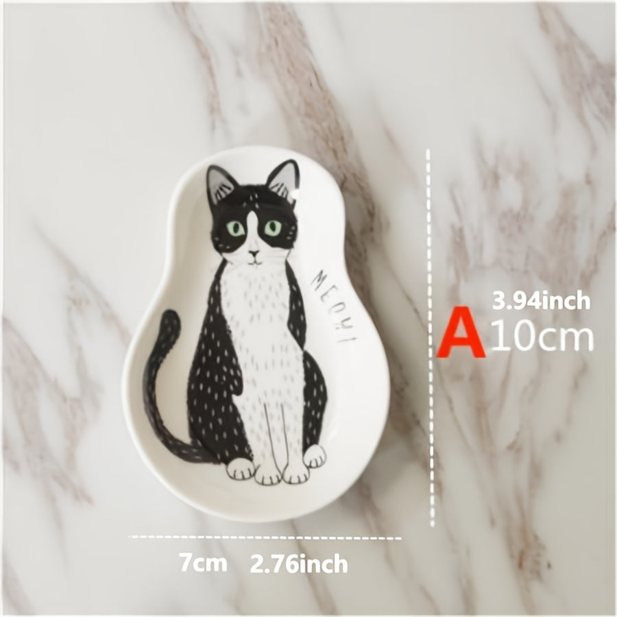 Ceramic Sauce Plate with Kitten Pattern Small Kitchen or Dorm Room Dish