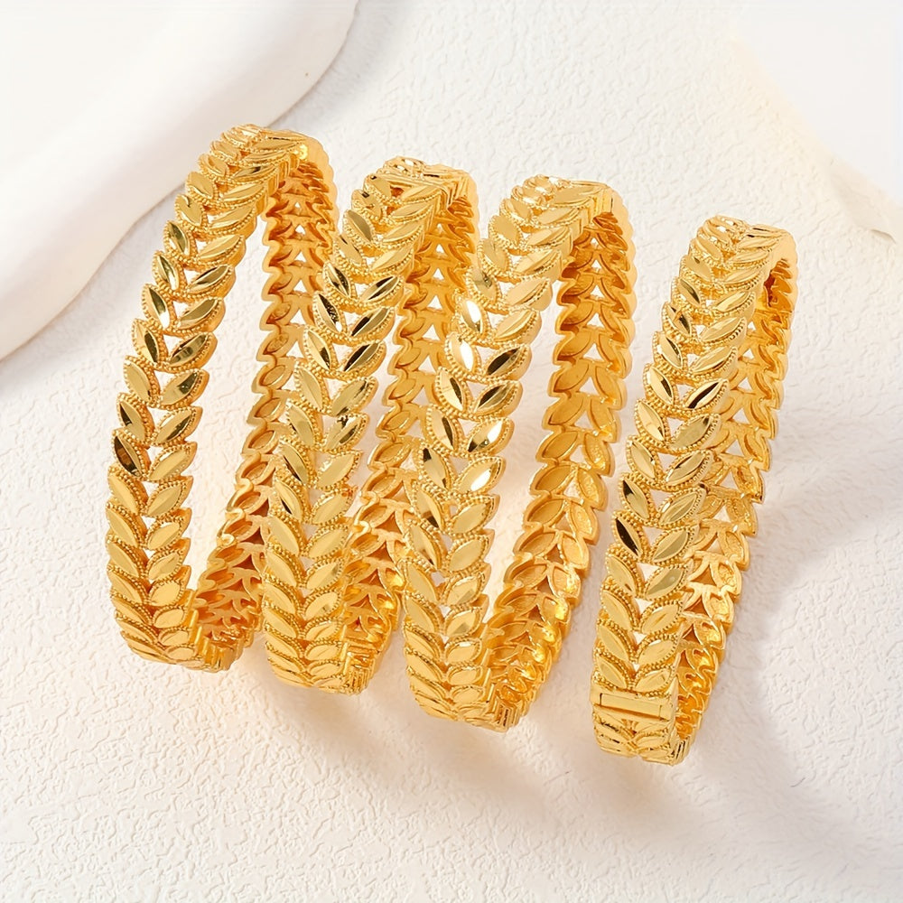 Set of 4 Copper Wheat Sheaf Bangles for Women Gold Plated Wedding Jewelry