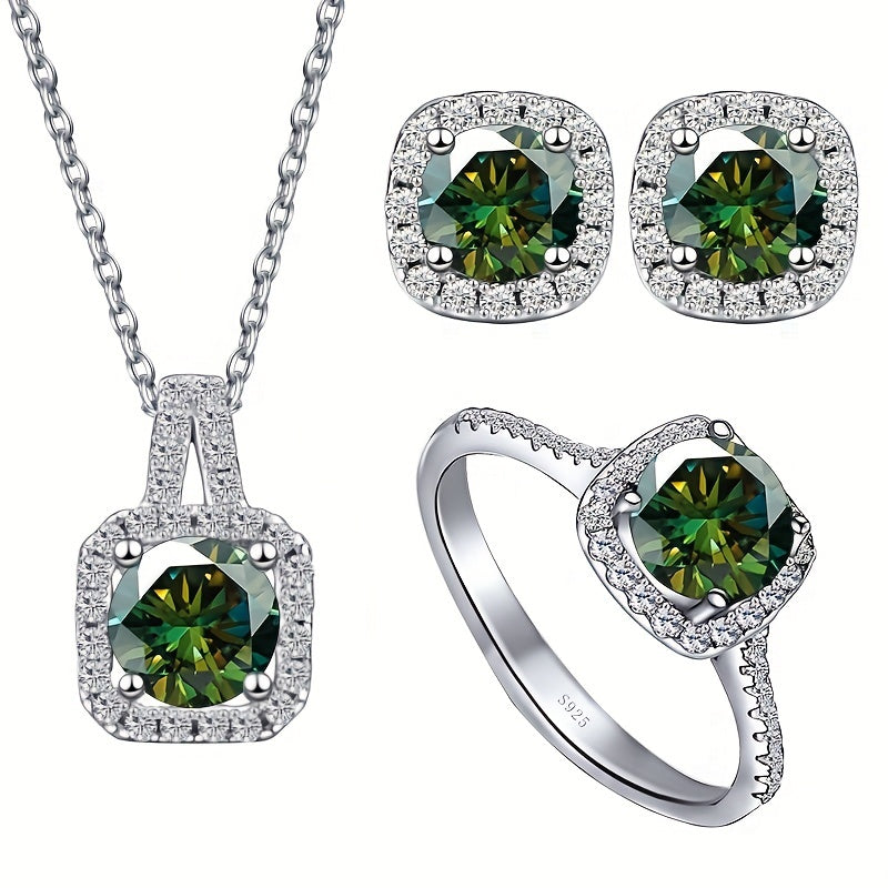 Moissanite Jewelry Set Earrings Necklace Ring 1ct Sterling Silver Gift for Lover