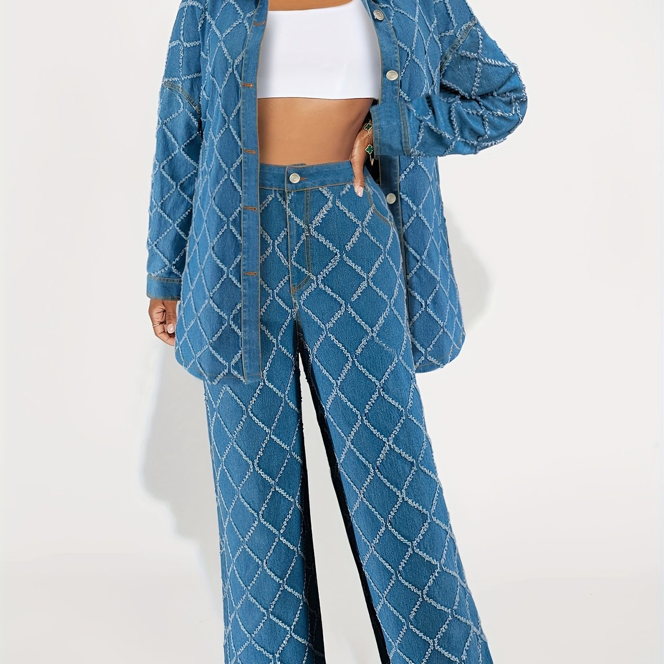 Women's Plaid Two-Piece Set with Rayon Fabric for Fall Winter