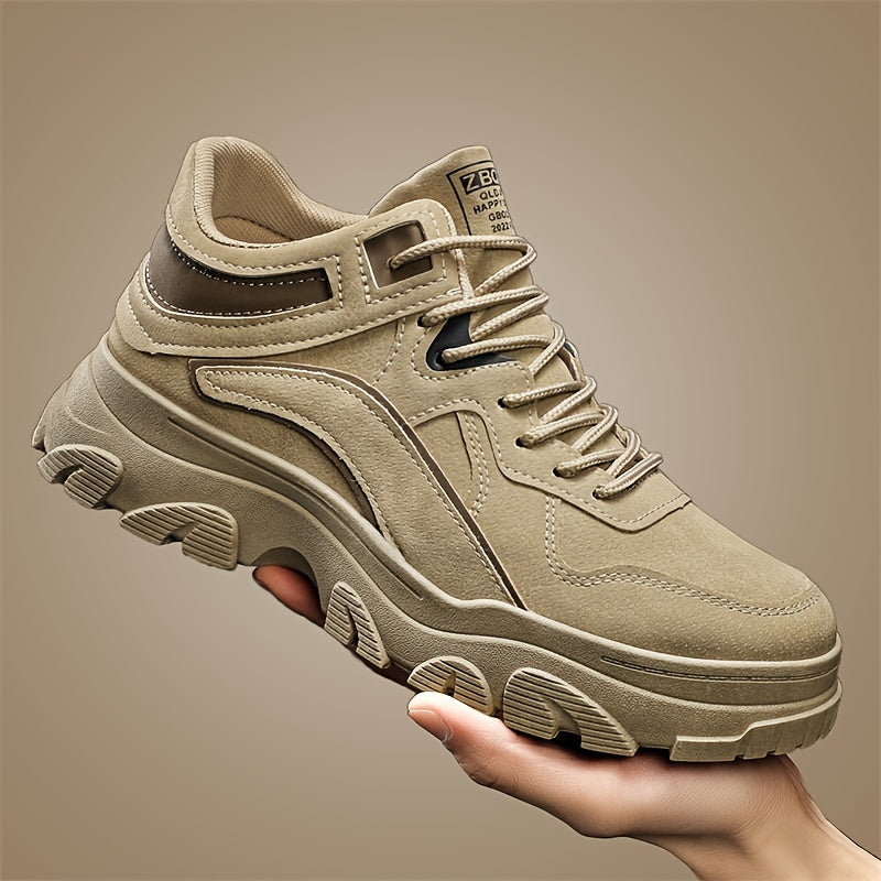 Men's Retro Work Boots Durable PU Upper PVC Sole Breathable Fabric Lining Ankle Support Beige Lace-Up Short Boots