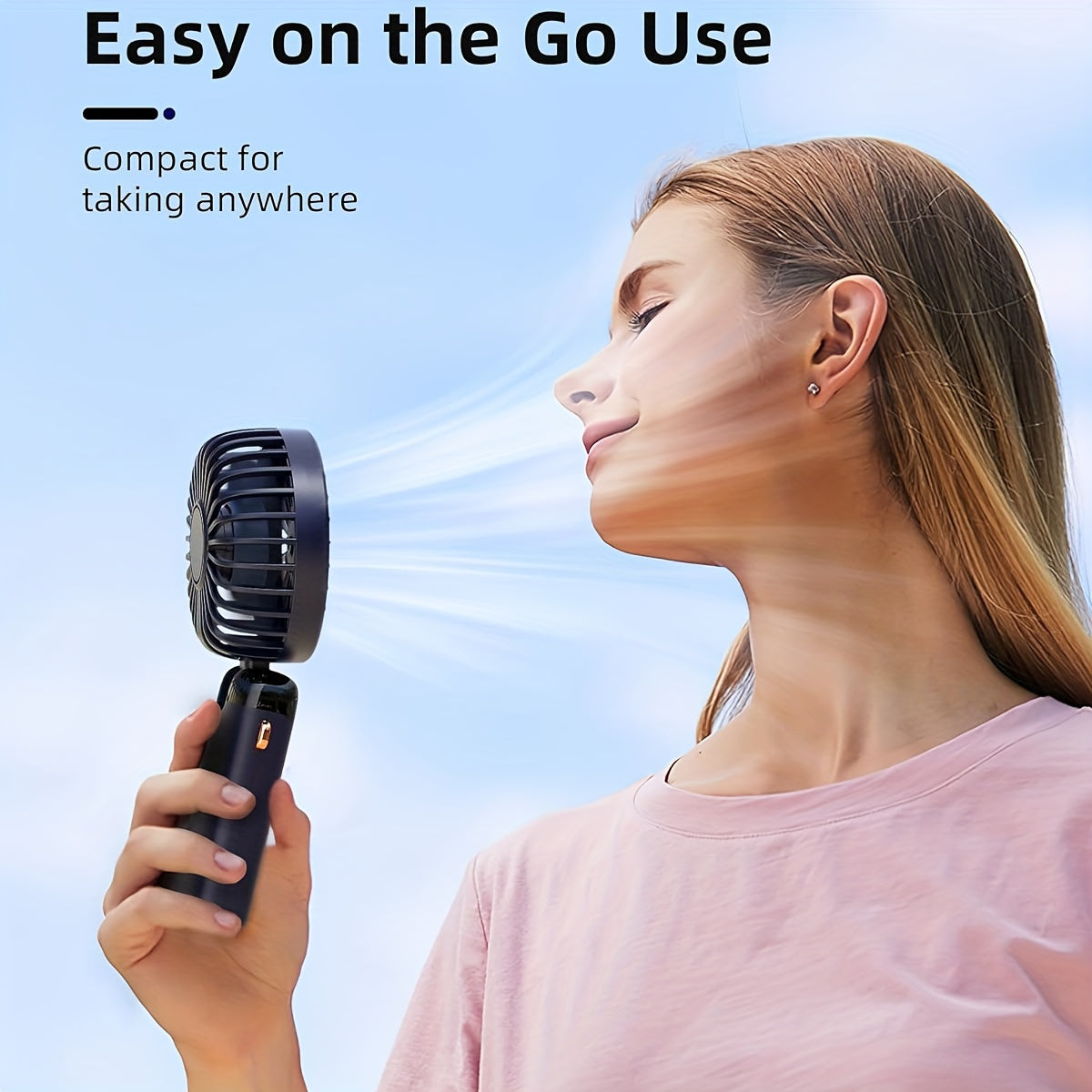 Тихий портативный вентилятор с шнурком, перезаряжаемый через USB, складной для путешествий внутри и снаружи.