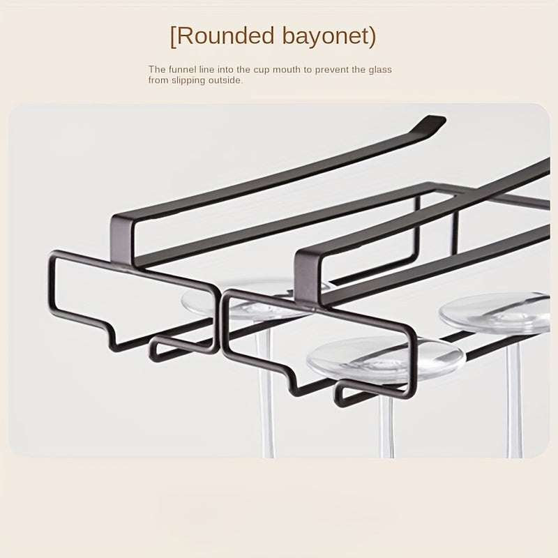 Black Metal Hanging Wine Glass Rack No-Drill Under Cabinet Stemware Organizer