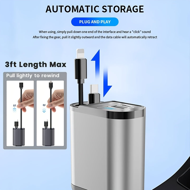 Universal Retractable 66W 4-In-1 Fast Car Charger with USB Ports