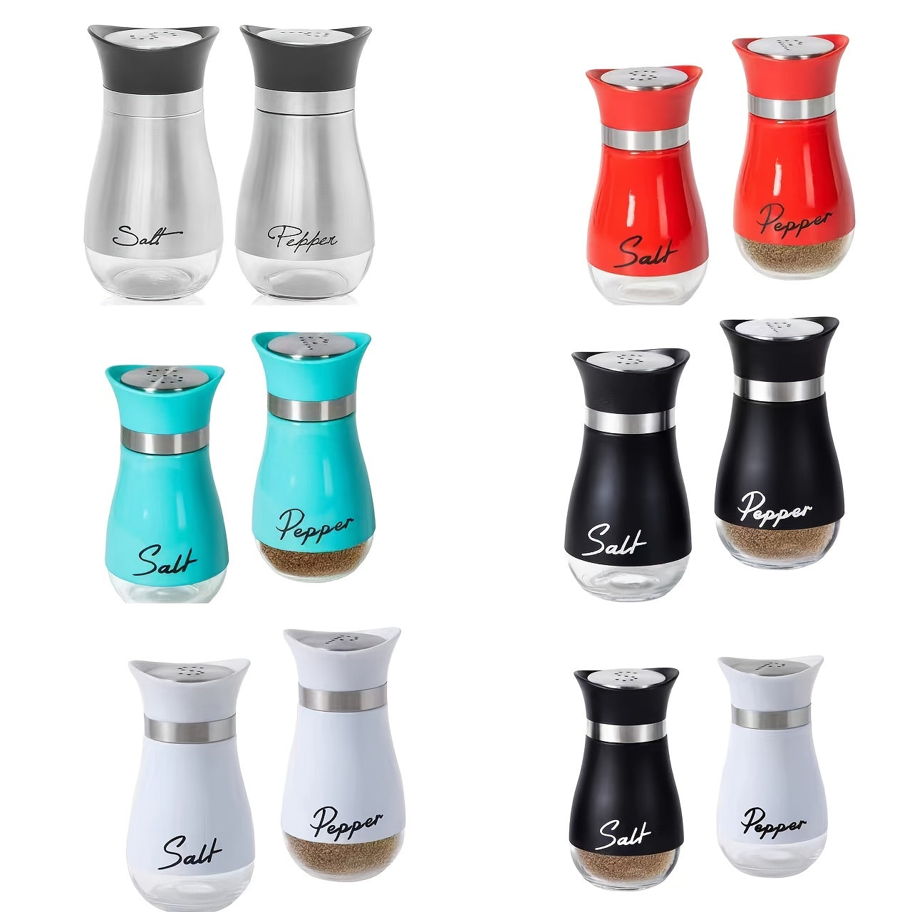 Set of 4 Glass Salt and Pepper Jars with Stainless Steel Lids Refillable