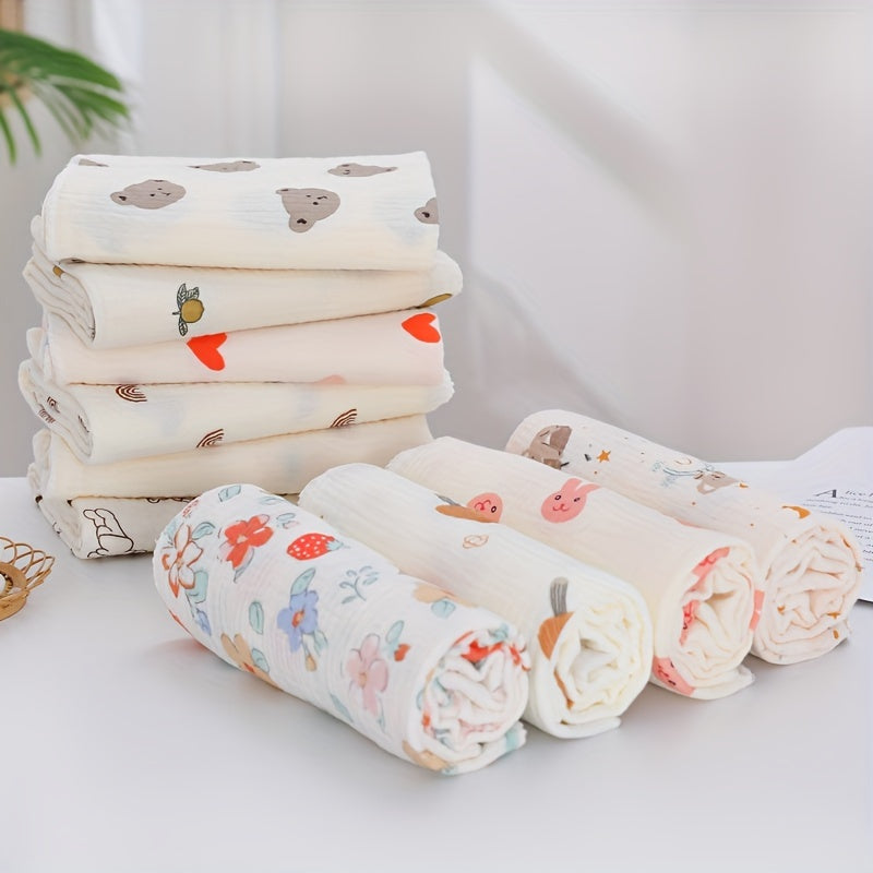 Newborn Baby White Muslin Swaddle Blanket with Pattern Double-Layer Cotton Lightweight Stroller Cover and Bath Towel