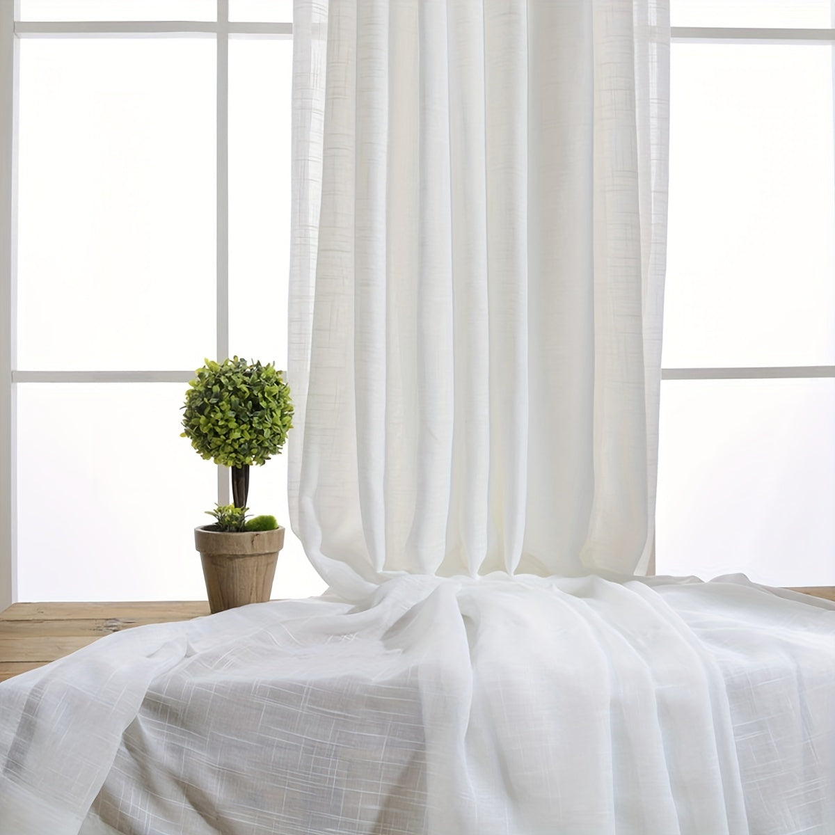 Sheer Curtain with Striped Design Polyester Rod Pocket for Living Room Balcony