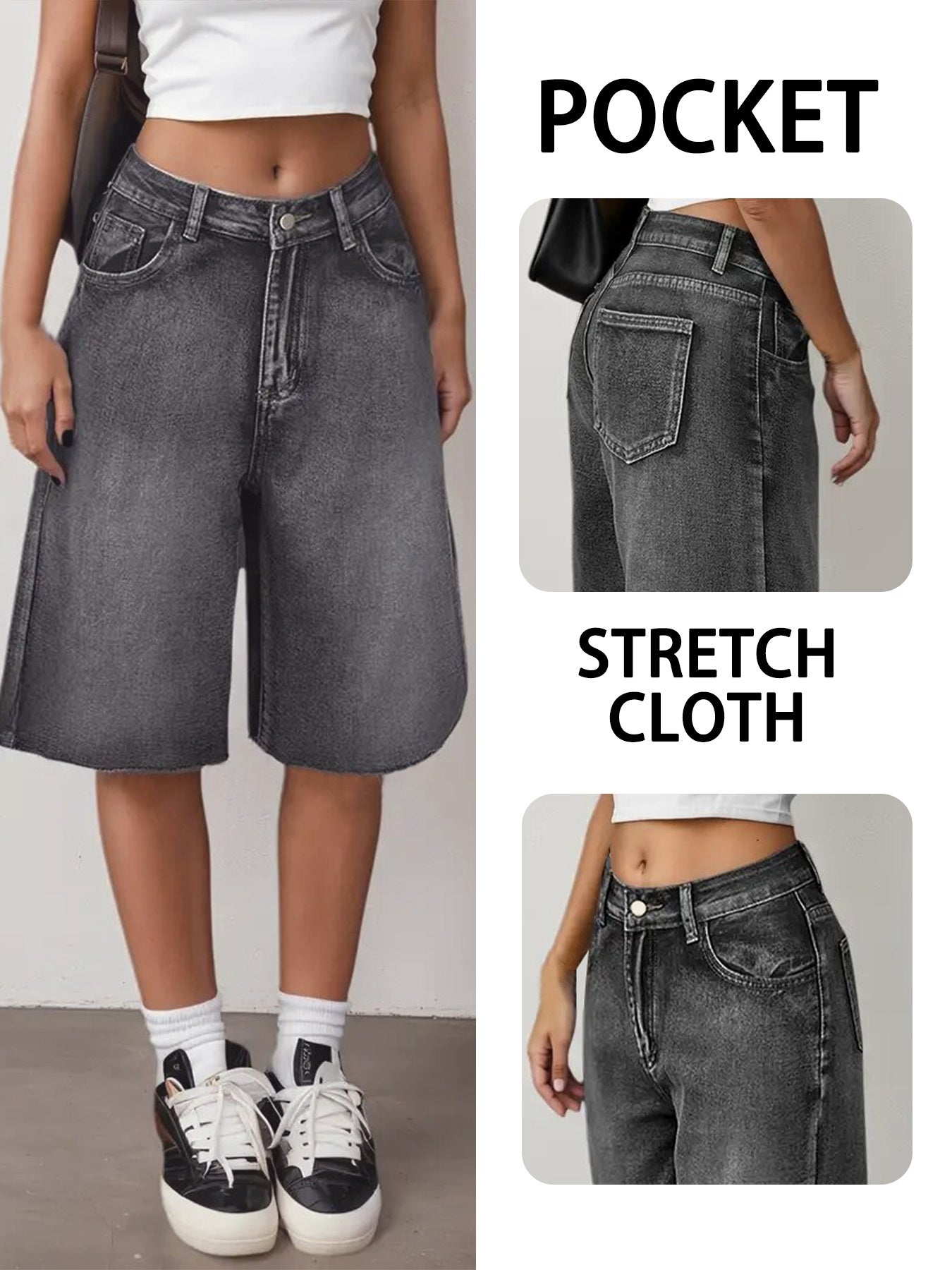 Plus Size Women's Denim Shorts Water-Washed Blue Frayed Hem Casual