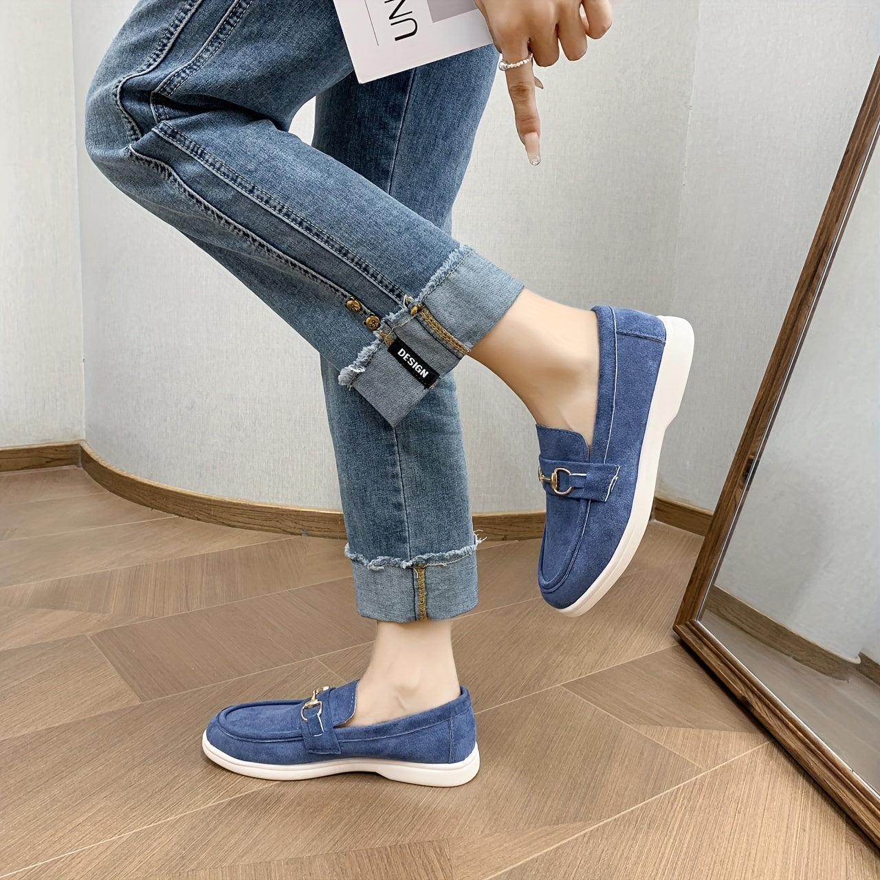 Women's Casual Loafers Flat Mary Jane Shoes Buckle Closure All-Season