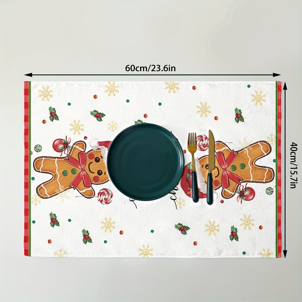 Christmas Gingerbread Man and Lollipop Kitchen Towels Microfiber Cloths Absorbent Holiday Decor