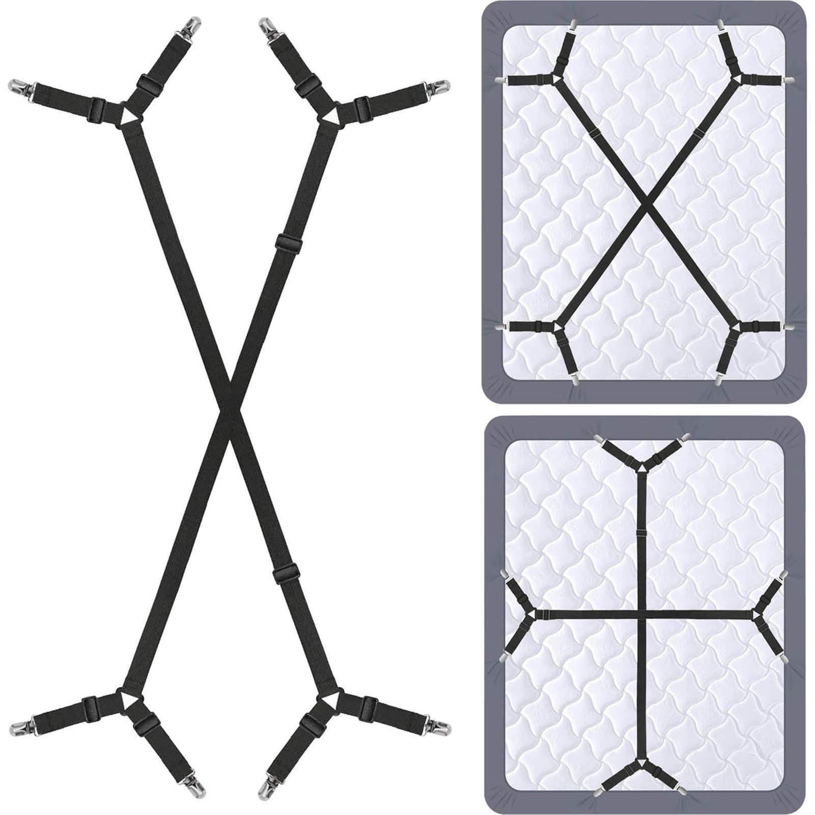 Set of 2 Adjustable Bed Sheet Holder Straps with Crisscross Design and Elastic Bands
