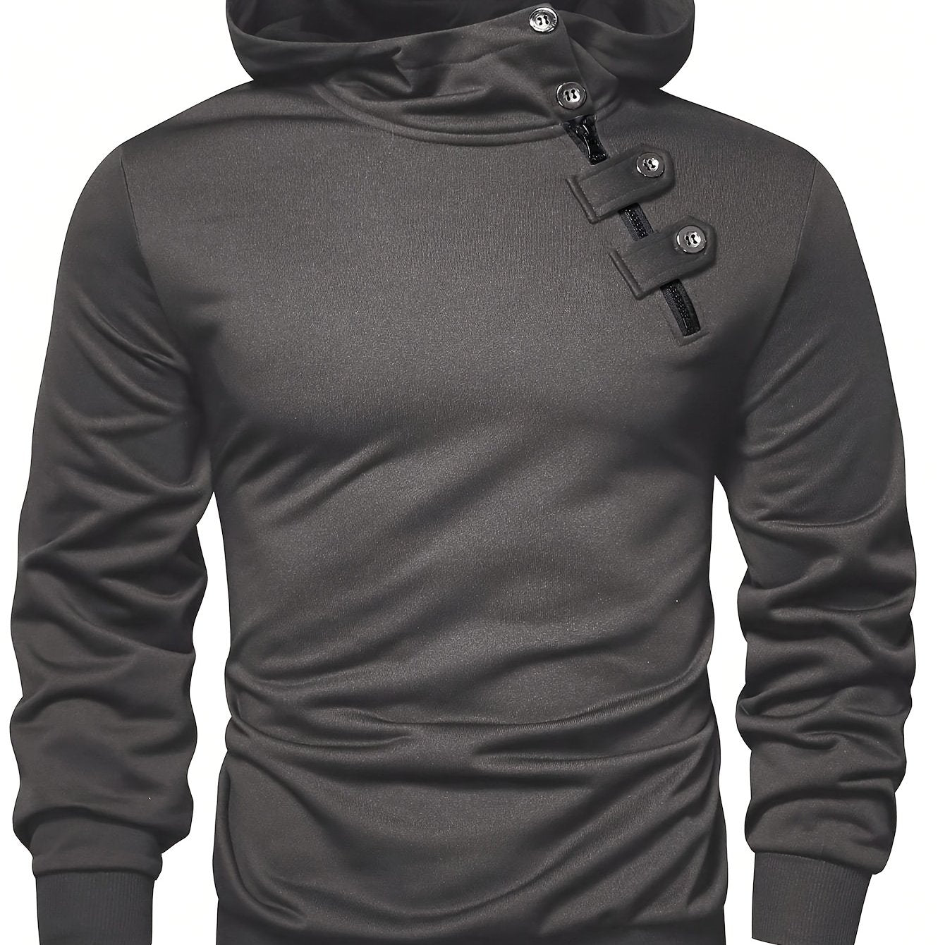 Men's Solid Color Polyester Hoodie with Button Detail Regular Fit Spring Fall Casual Sweatshirt