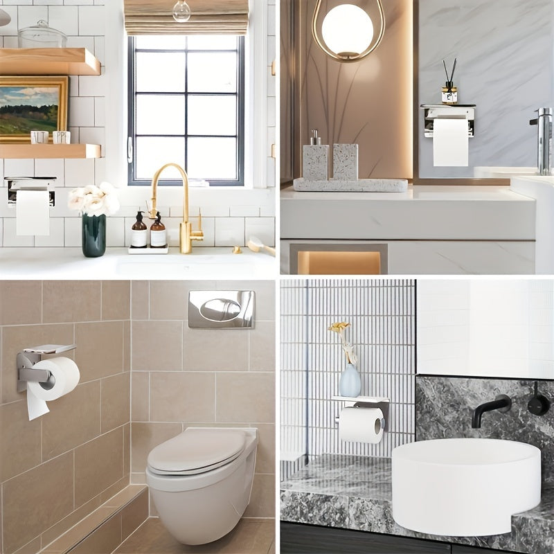 Stainless Steel Toilet Paper Holder with Shelf for Bathroom Storage