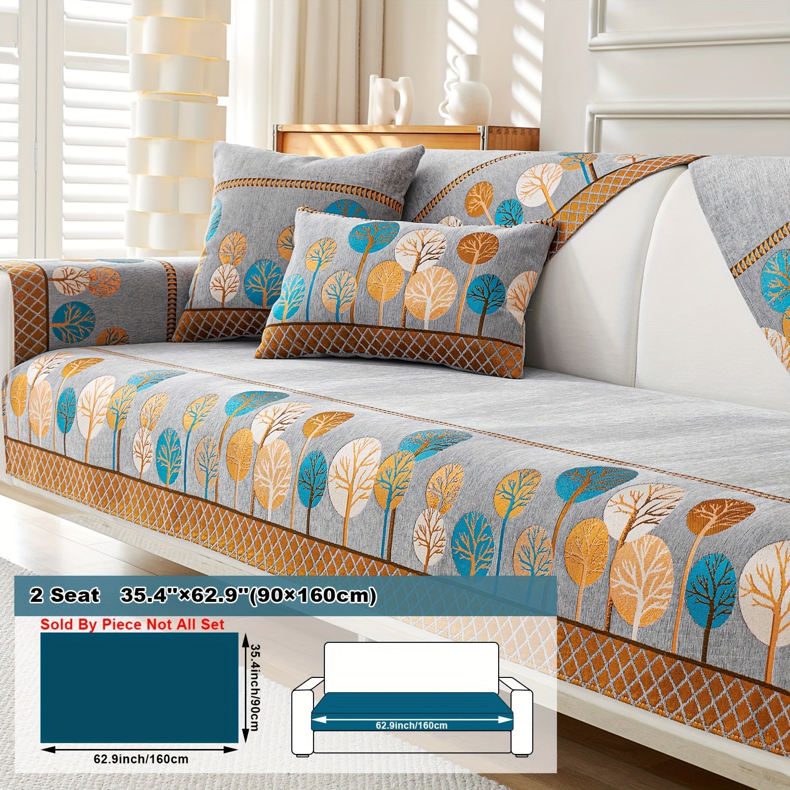 Boho Style Sofa Cushion with Moon and Tree Design Chenille All-Season Pet-Friendly Soft Modern