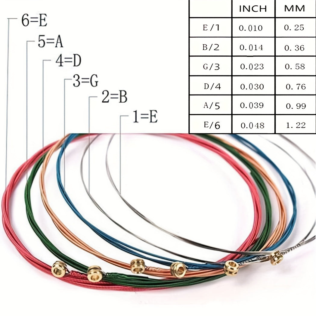 6-Pack Rainbow Acoustic Guitar Strings for E-A Classic Folk Guitars High-Quality