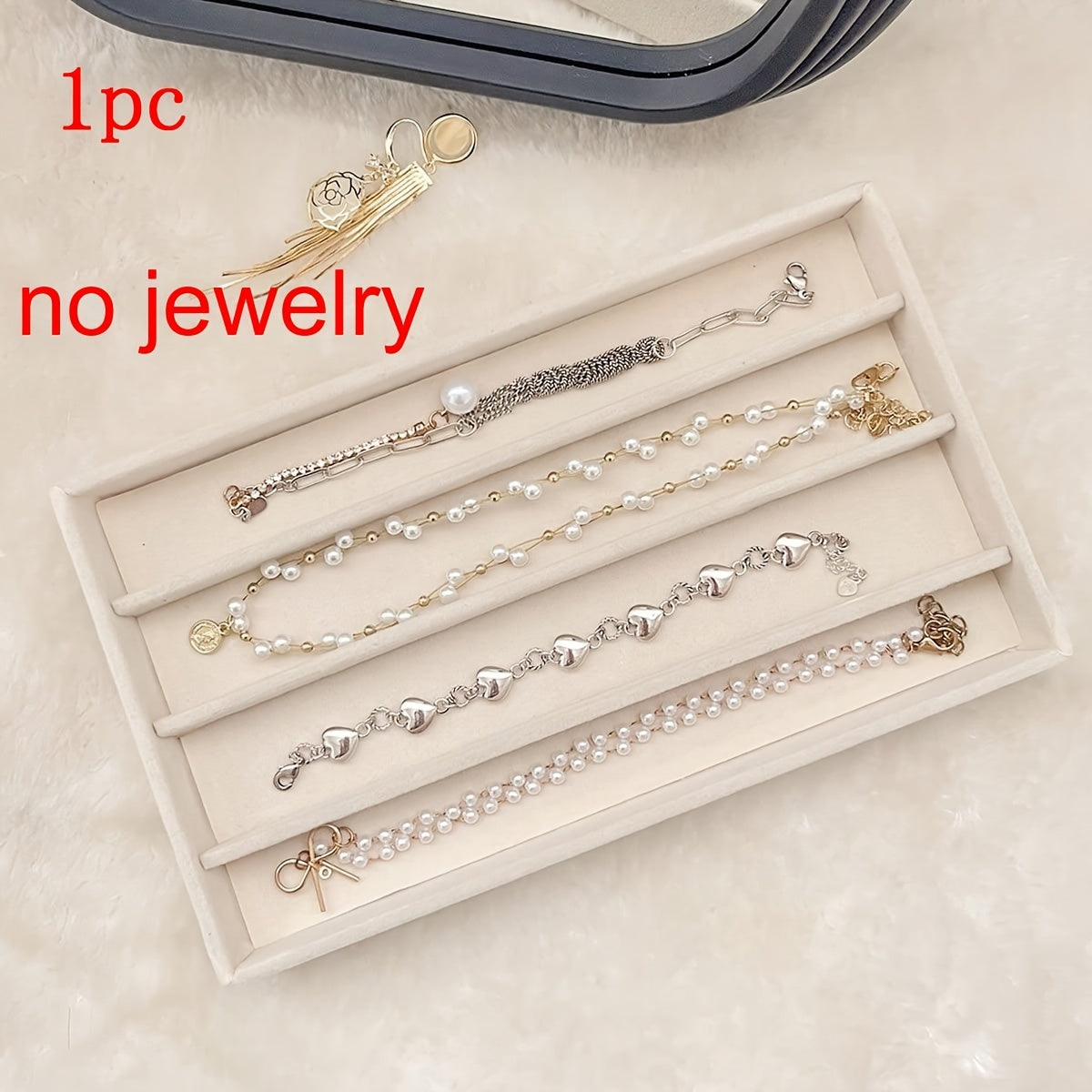 Jewelry Organizer Set with Velvet-Lined Tray and Compartments for Rings Earrings and Necklaces