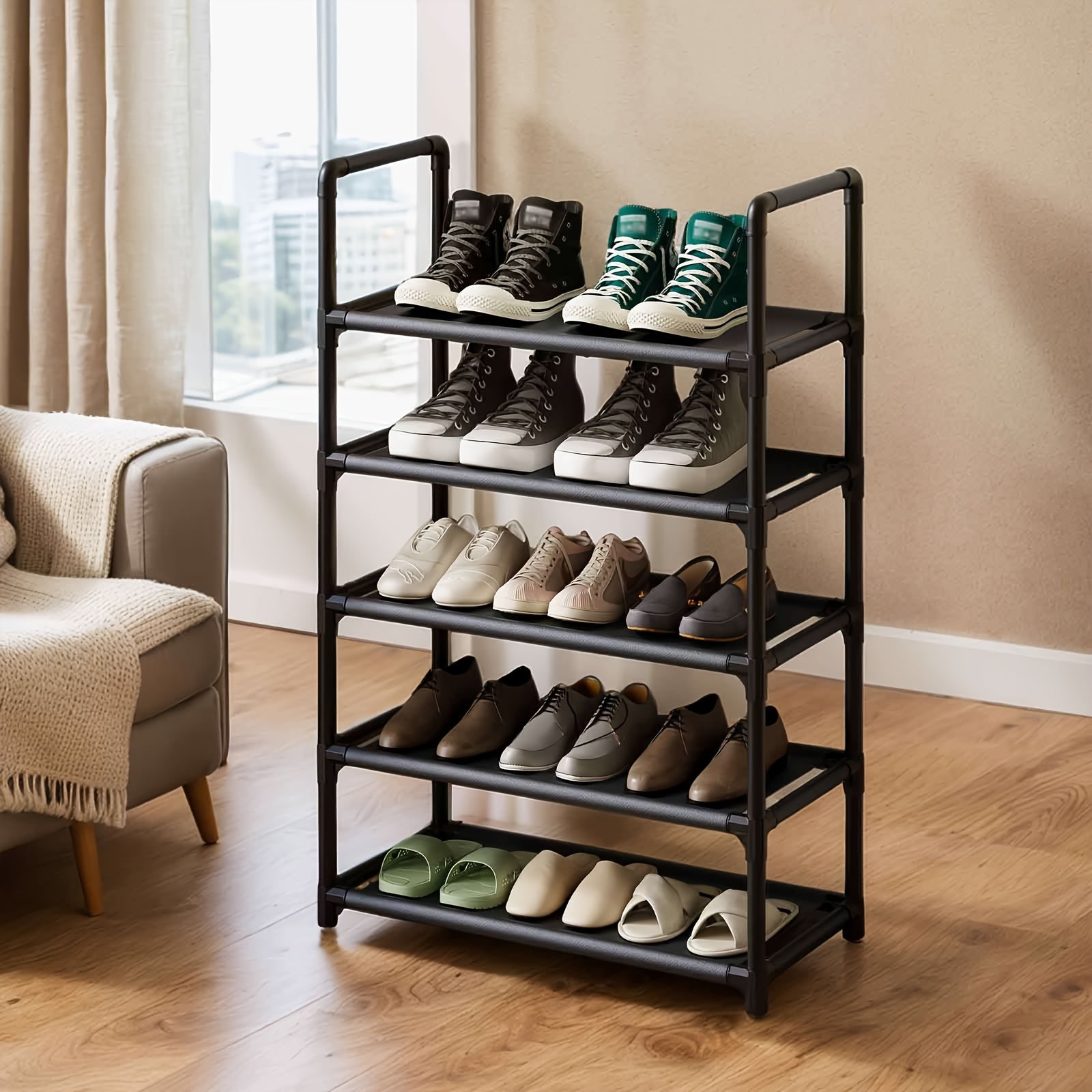 Multi-Tier Metal Shoe Rack for Bedroom Living Room Entryway Space-Saving Storage
