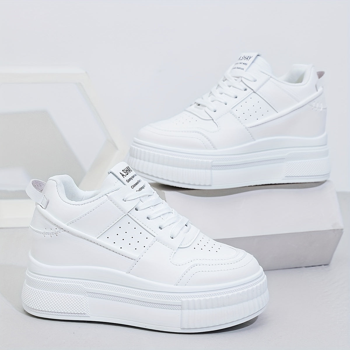 Women's White Casual Sneakers Thick Sole Comfortable Fashion