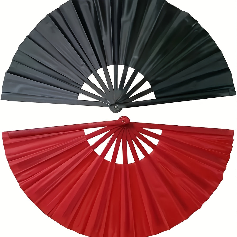 XL Folding Nylon Fan for Chinese Kung Fu Tai Chi Practice Performance Decoration Dance Holiday Party Red Black