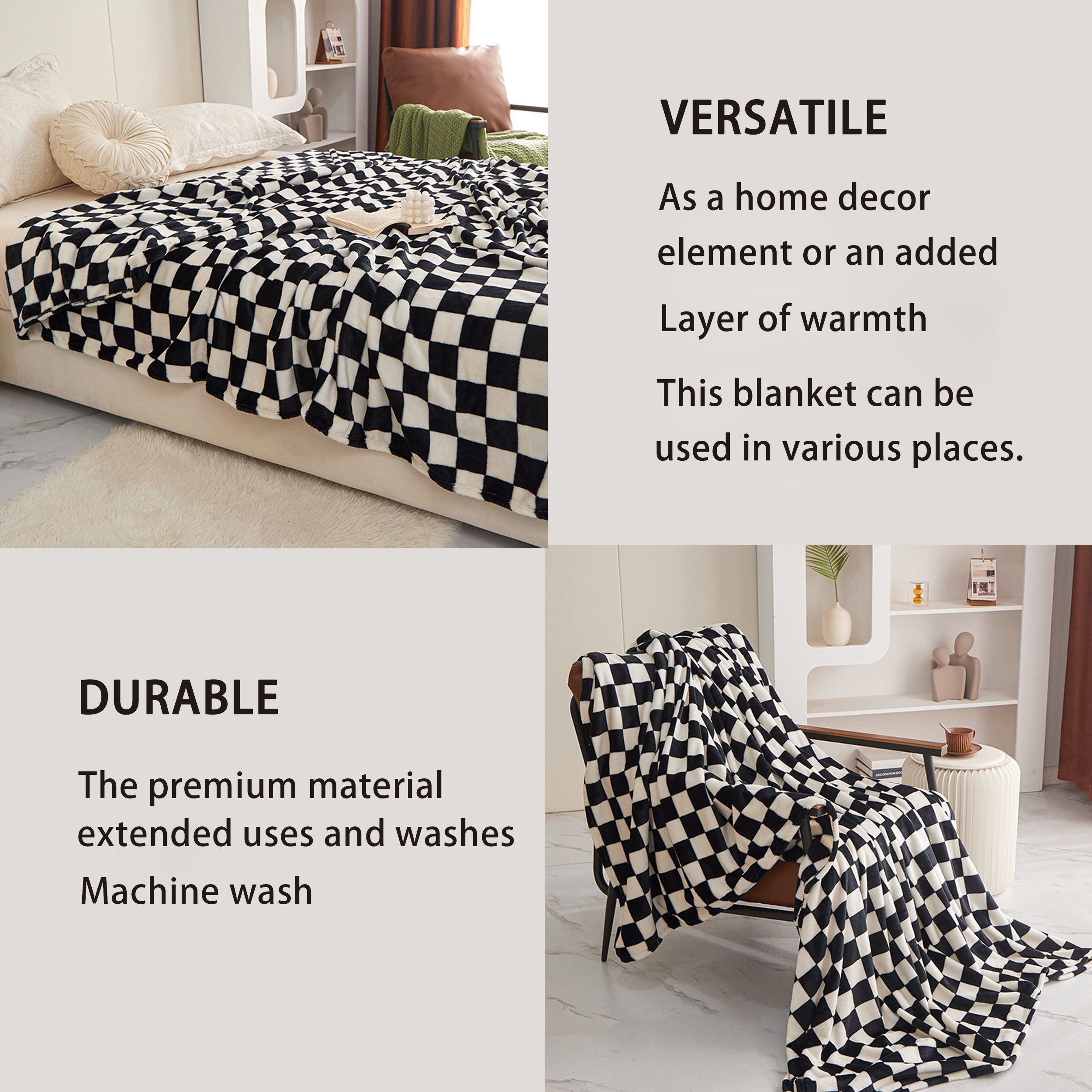 Thickened Flannel Blanket Checkered Soft Warm for Living Room Bedroom Sofa