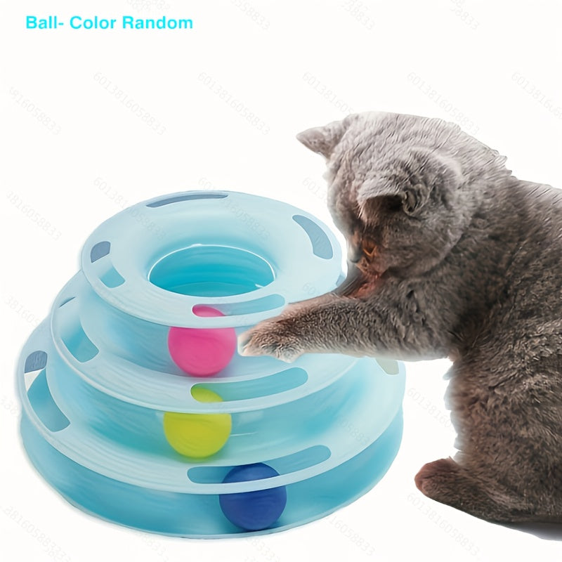Three-Level Cat Toy Tower with Rotating Balls Durable Plastic No Batteries Included