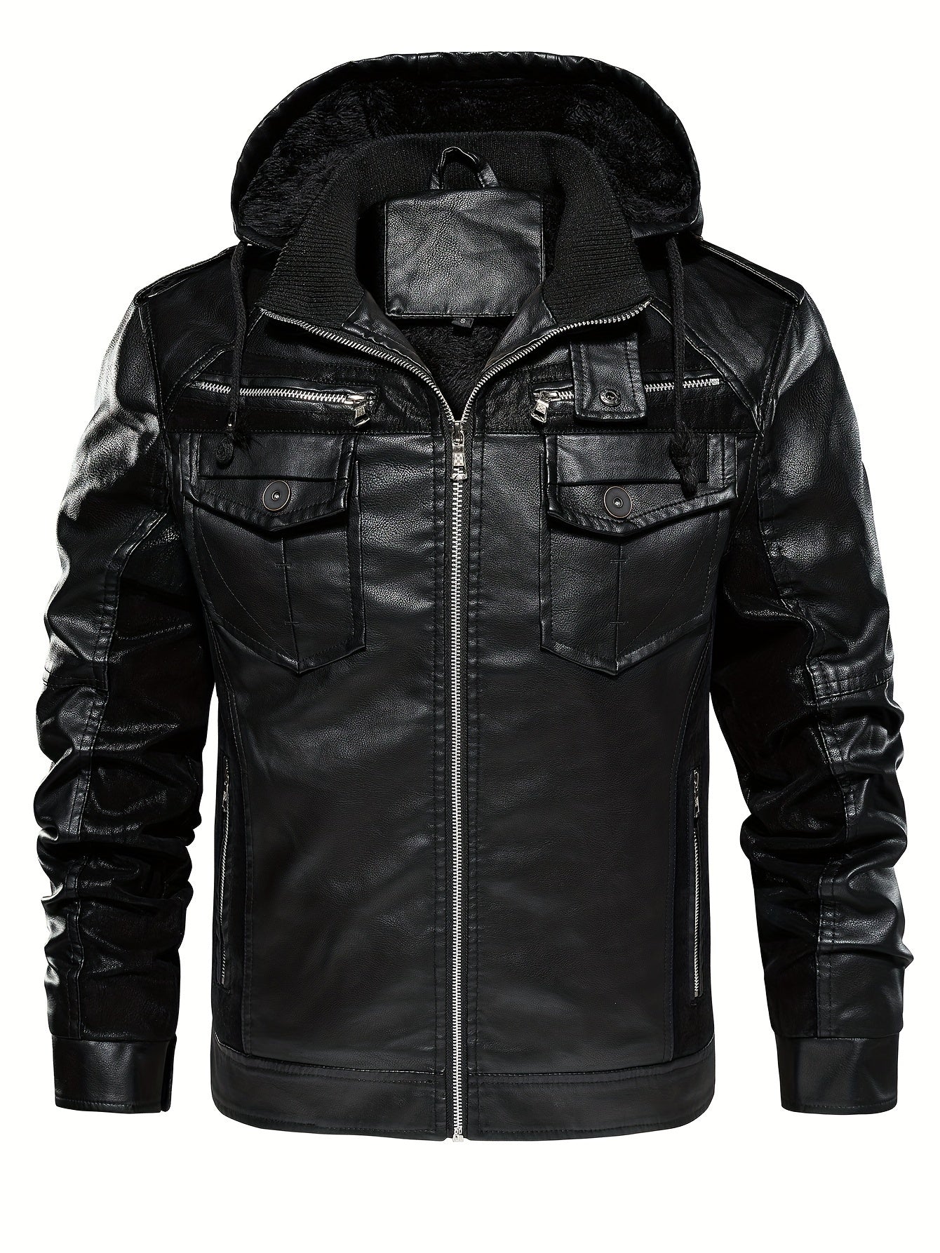 Erkaklar uchun shamoldan himoyalovchi va iliq PU kurtka, qo'shimcha fliys bilan, AQSh o'lchamida.