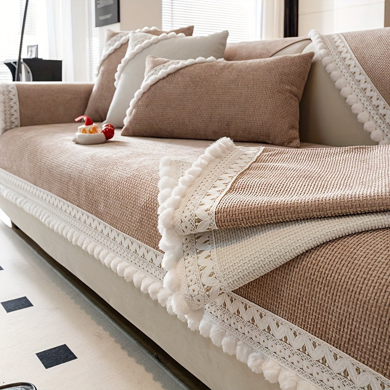 Boho Style Sofa Cover Pet-Friendly Machine Washable Short Plush Anti-Slip Fits Armchair to Sectional