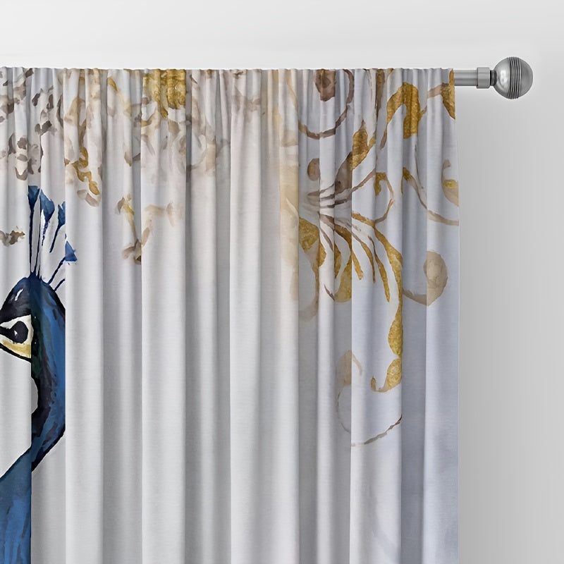Увеличьте элегантность вашего дома с этими шторами с принтом золотого пера павлина в комплекте из 2 штук!