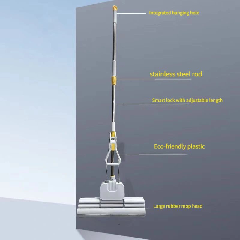 2-in-1 Sponge Mop Set Stainless Steel Handle for Wet Dry Floor Cleaning