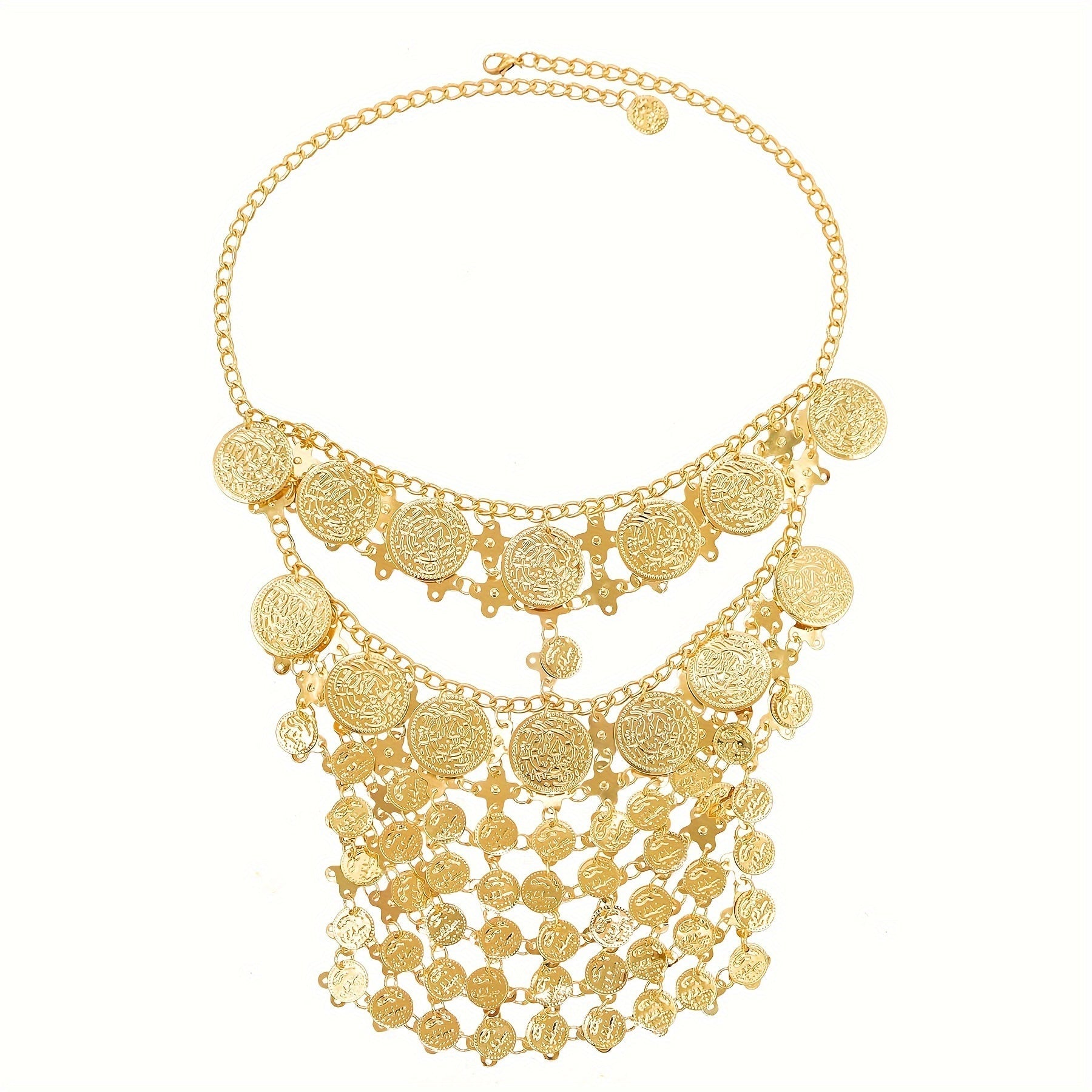 Vintage Arab Afghan Gold Coin Hair Jewelry Headdress with Chain