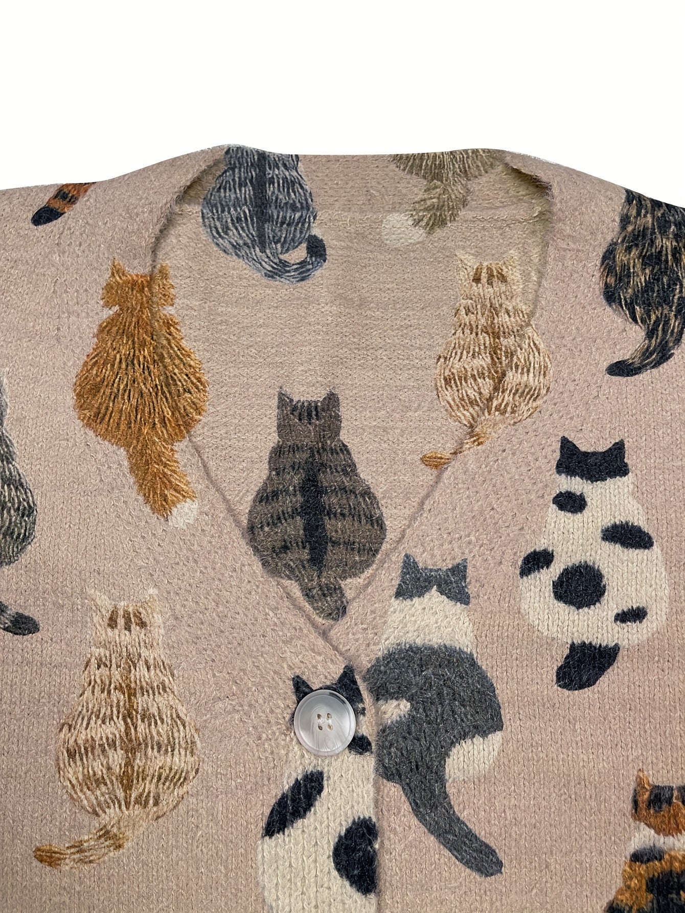 Women's Plus Size Woven Effect V-Neck Long Sleeve Cardigan Casual Sweater