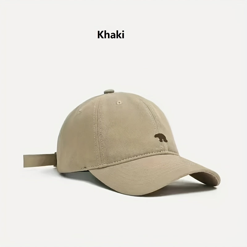 Unisex Cotton Baseball Cap with Embroidered Polar Bear Adjustable Strap Casual Style