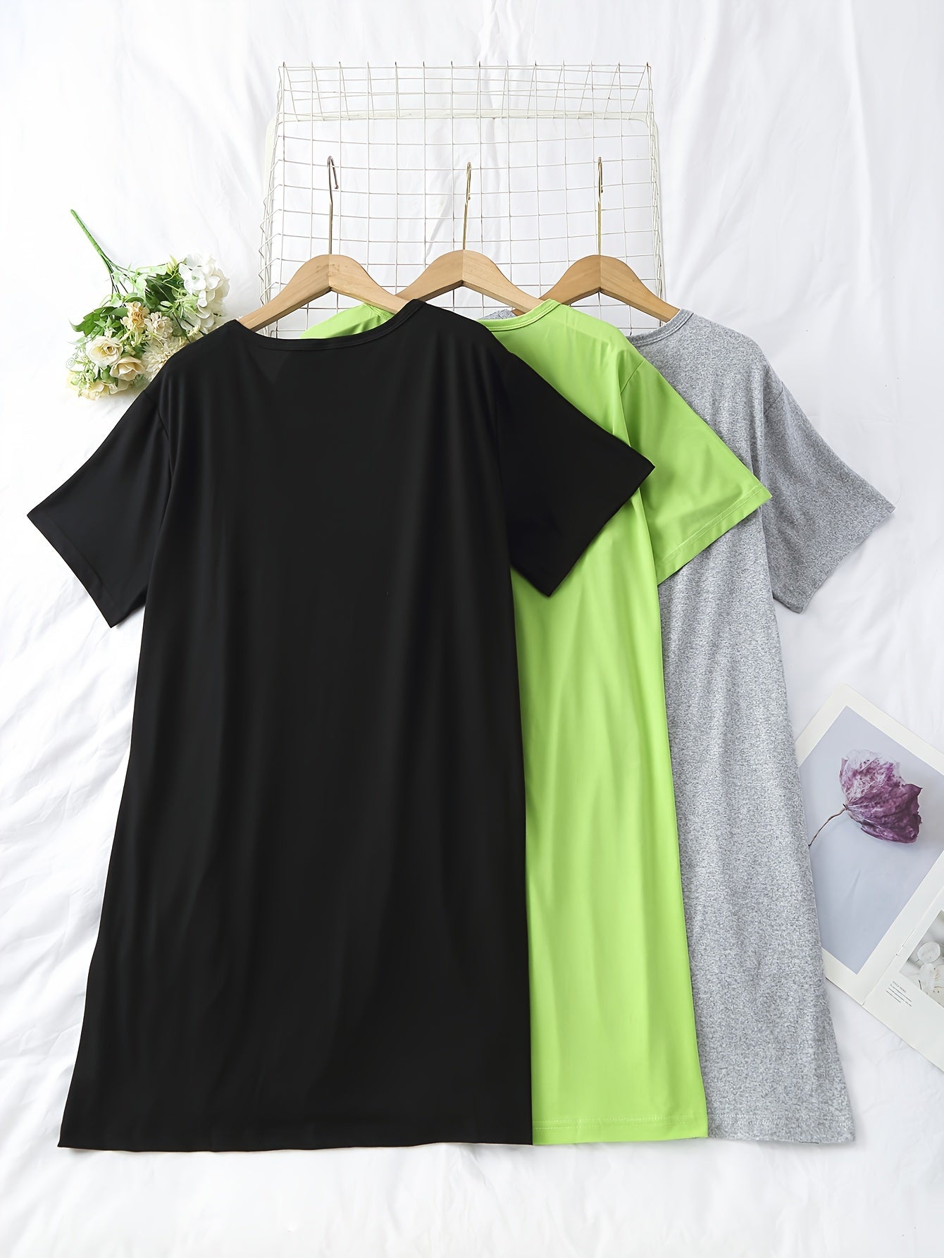 Plus Size Sleepwear 3-Pack Solid Color Knit Nightwear, Polyester Blend, Comfortable