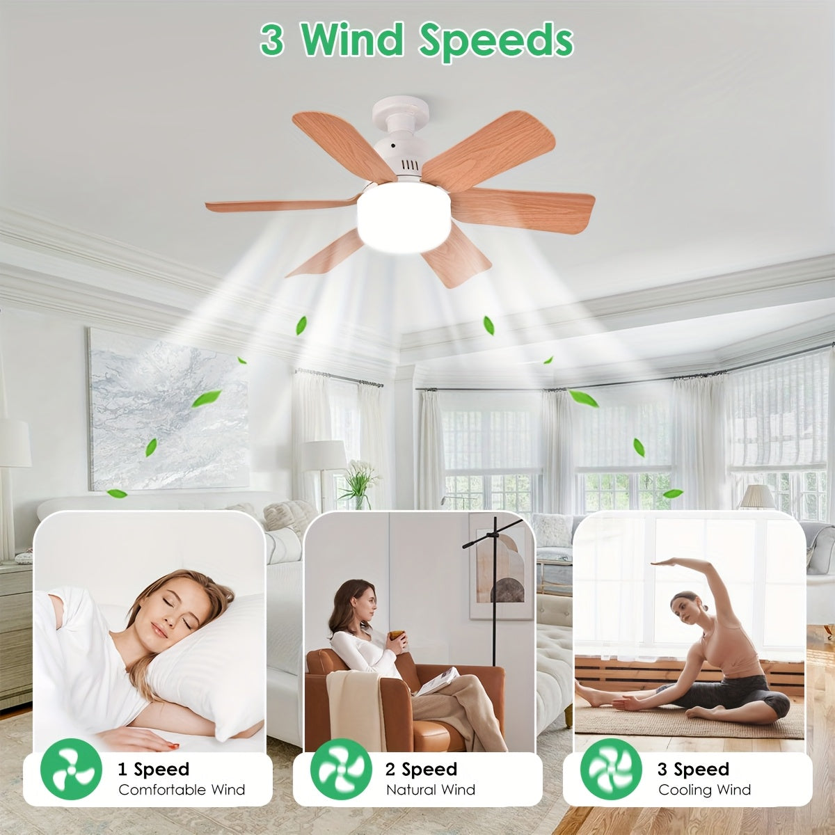 Square Ceiling Fan Light with Remote Dimmable Colorable LED Imitation Wood Grain