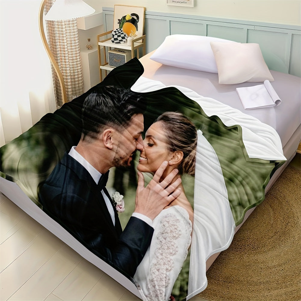 Manta de cama de franela con foto personalizada para hogar, boda, cumpleaños, Navidad, San Valentín
