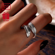 Sterling Silver Ring Vintage Ginkgo Feather Design Elegant Jewelry for Women