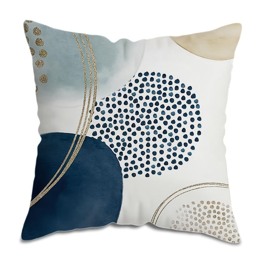 Blue Geometric Throw Pillow Cover 44x45 cm Boho Mid-Century Modern Polyester