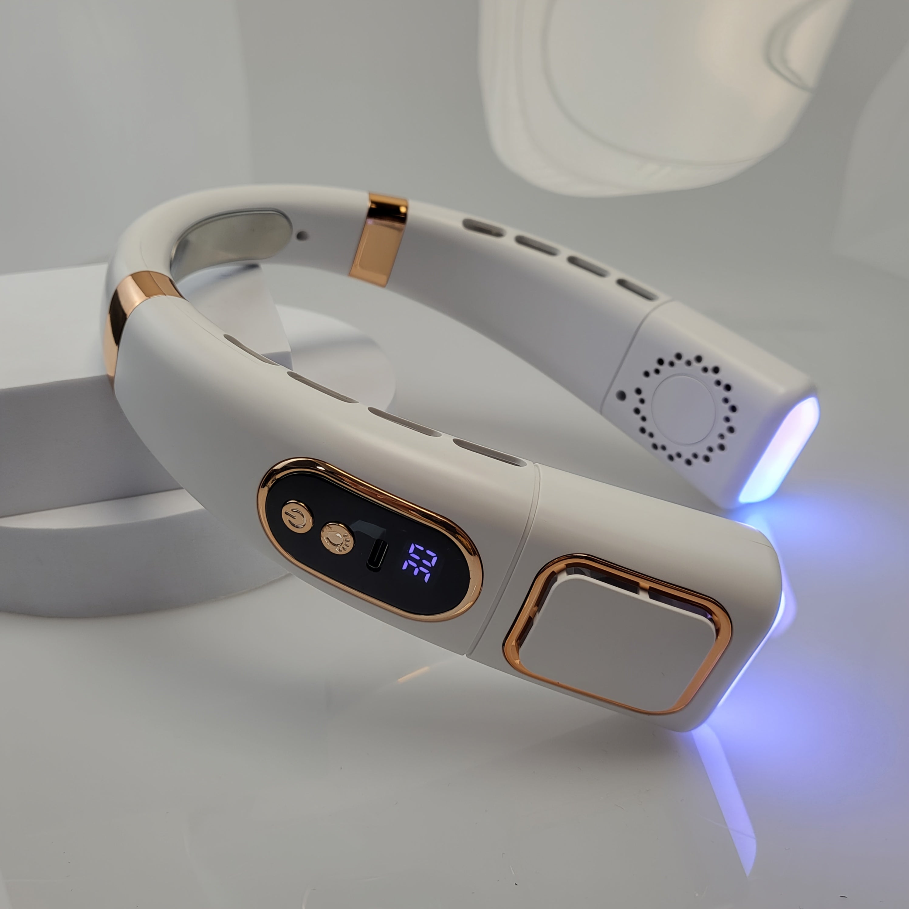 Portable Neck Fan with 5 Speeds, 360° Cooling, Rechargeable Battery