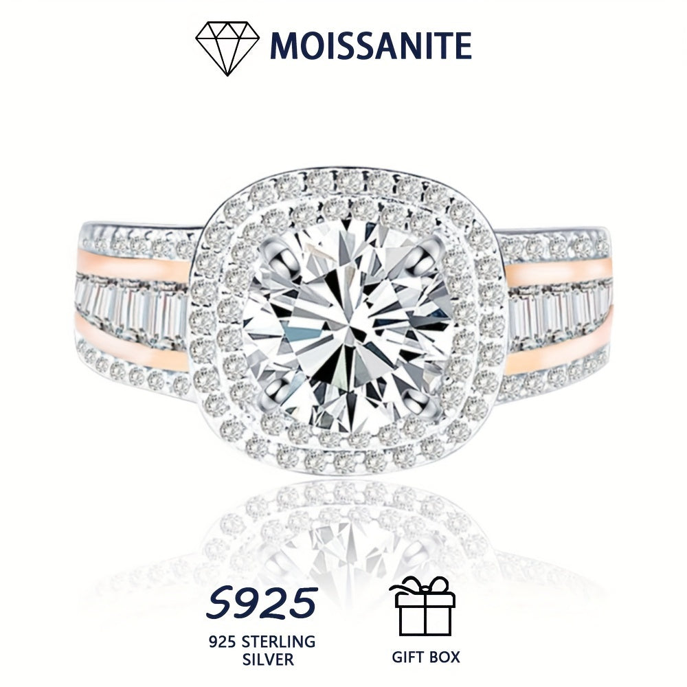 Sevgi kuni to'yga taklif qilish sovg'asi: Ajoyib 925 sterling kumush gippoallergen 2ct moissanite dumaloq kvadrat bel bog'ich ayollar uzuk, Sertifikat va sovg'a qutisi bilan to'liq.