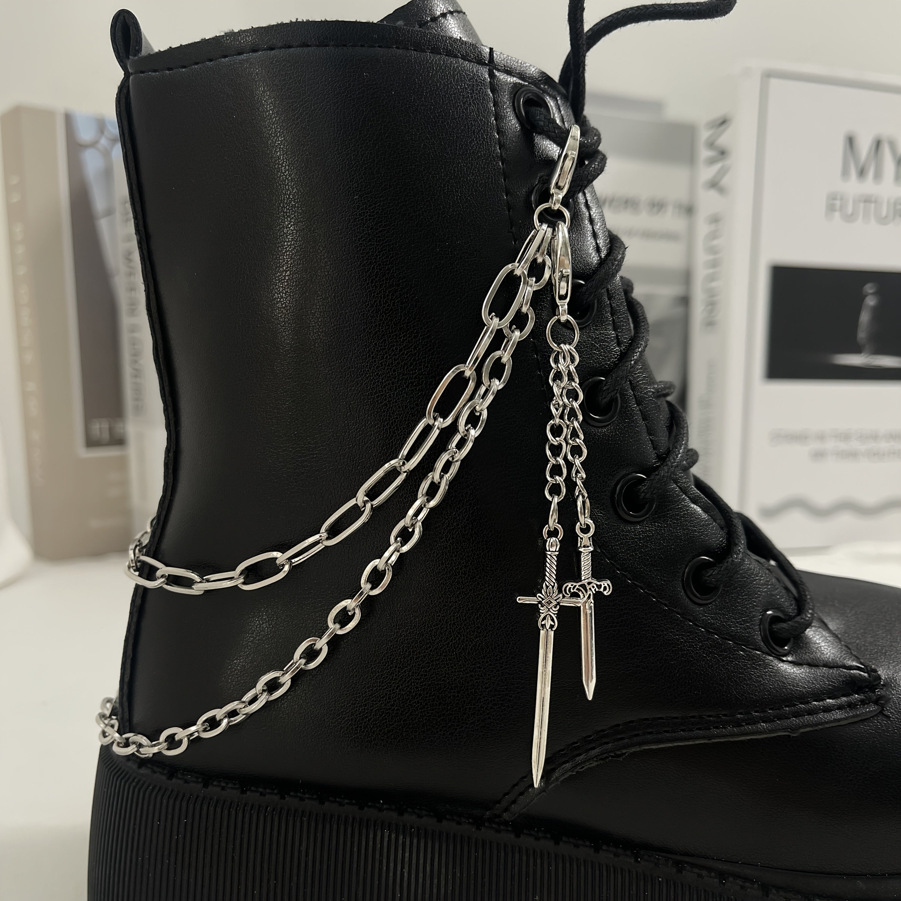 Unisex Gothic Western Steel Cowboy Boot Chain for Motorcycle and Riding Boots