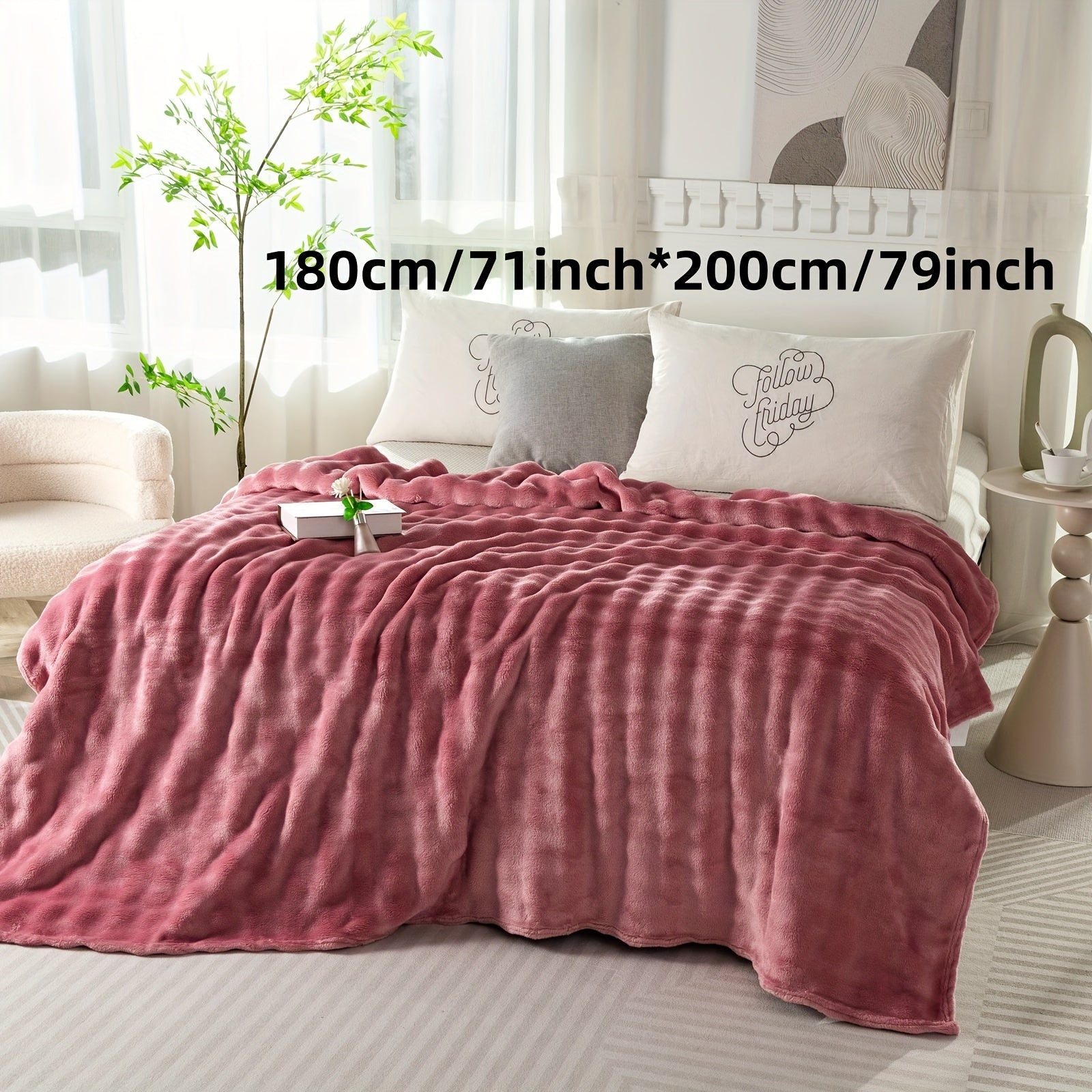 Hypoallergenic Polyester Bed Blanket Faux Rabbit Fur Plush Throw for Bedroom Sofa Travel