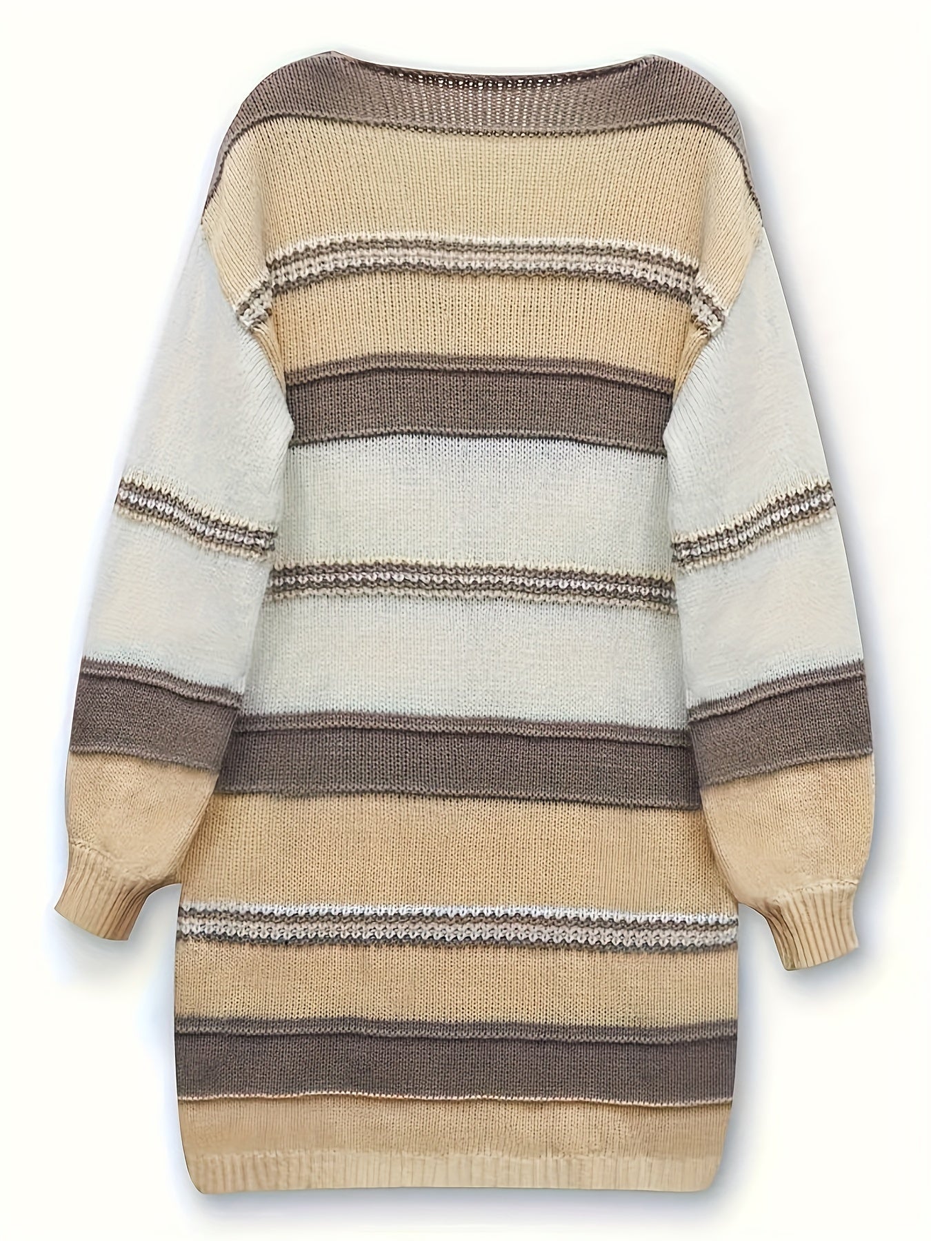 Plus Size Color Block Sweater Dress Knitted V-Neck Long Sleeve Fall Winter Women