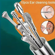 10-Piece Stainless Steel Earwax Cleaning Tool Set with Spiral and Ear Pick Spoons