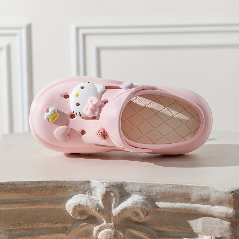 Girls Pink EVA Clogs with Charms Casual Beach Sandals All-Season